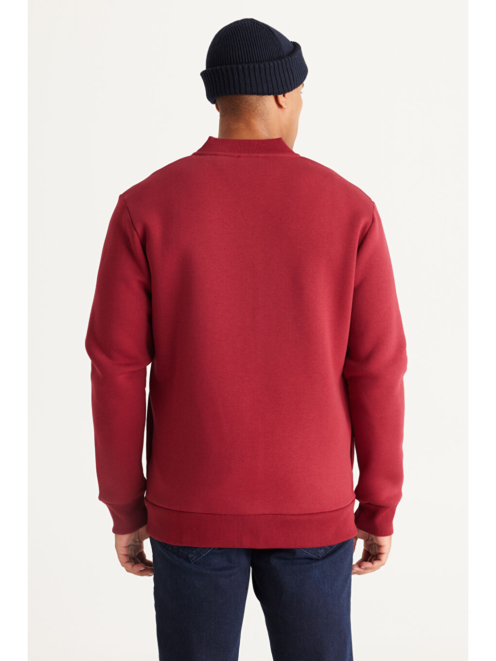 Erkek Bordo Standart Fit Normal Kesim İçi Polarlı Kolej Yaka Pamuklu Sweatshirt Ceket-5