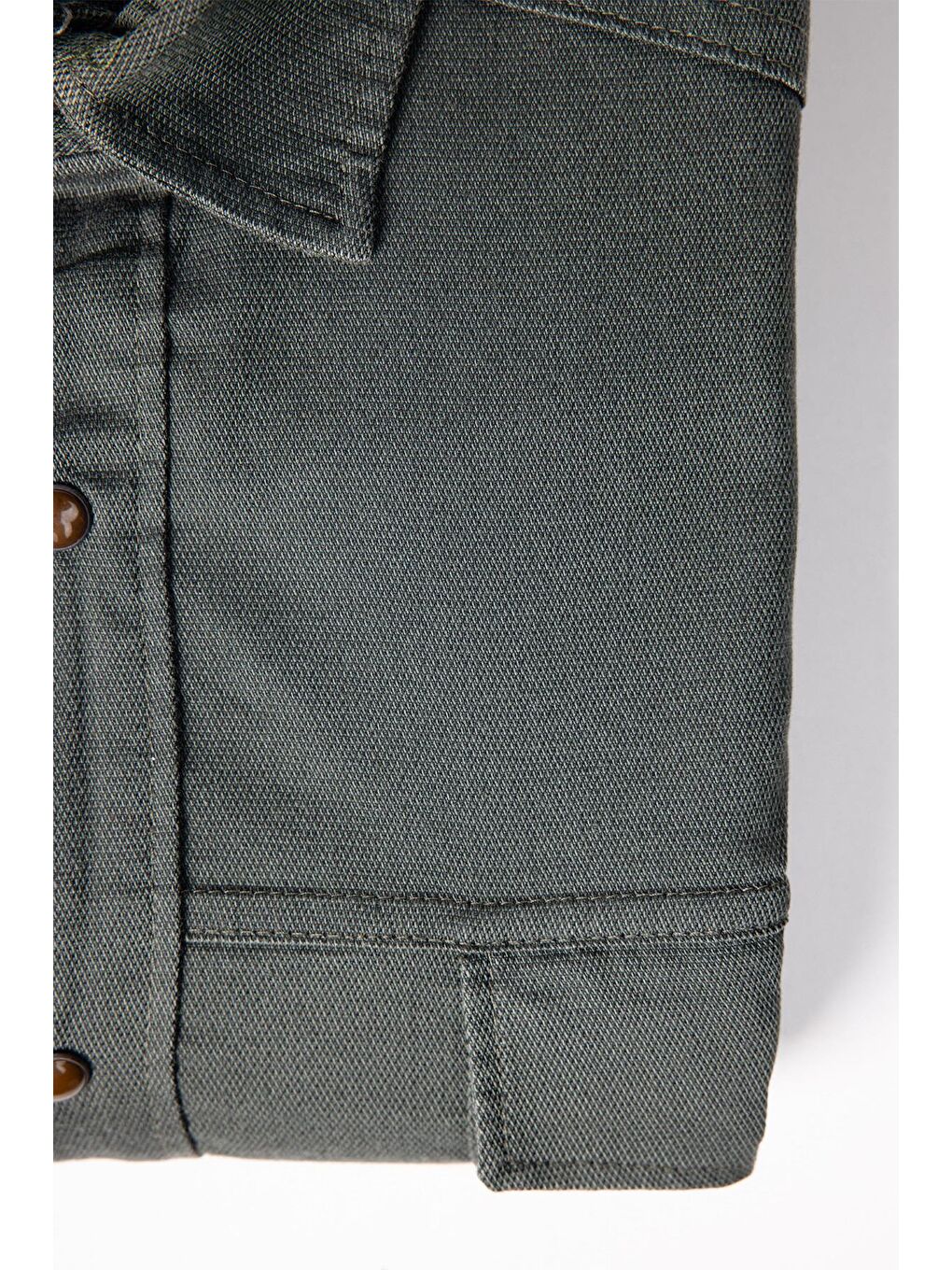 Büyük Beden Yıkamalı Çift Cepli Armürlü Denim Haki Erkek Gömlek-3