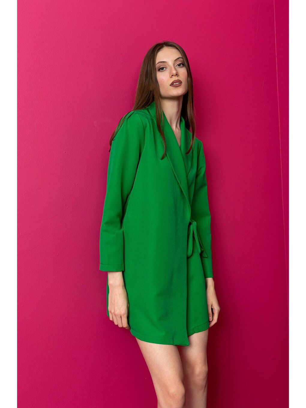 Yeşil Şal Yaka Yandan Bağlamalı Ceket-3