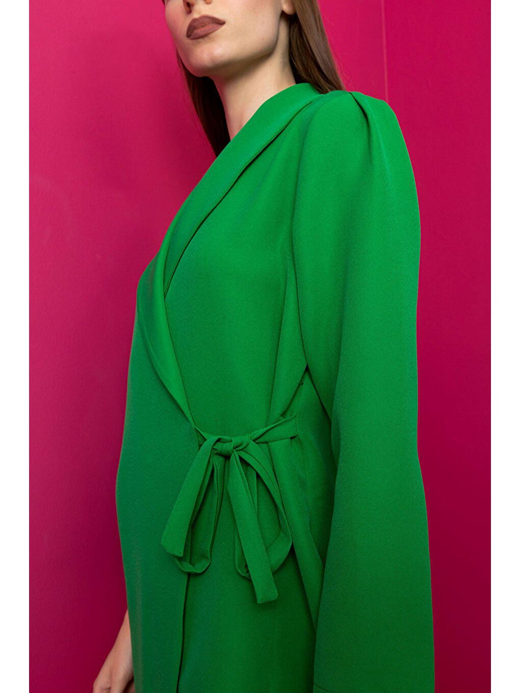 Yeşil Şal Yaka Yandan Bağlamalı Ceket-4
