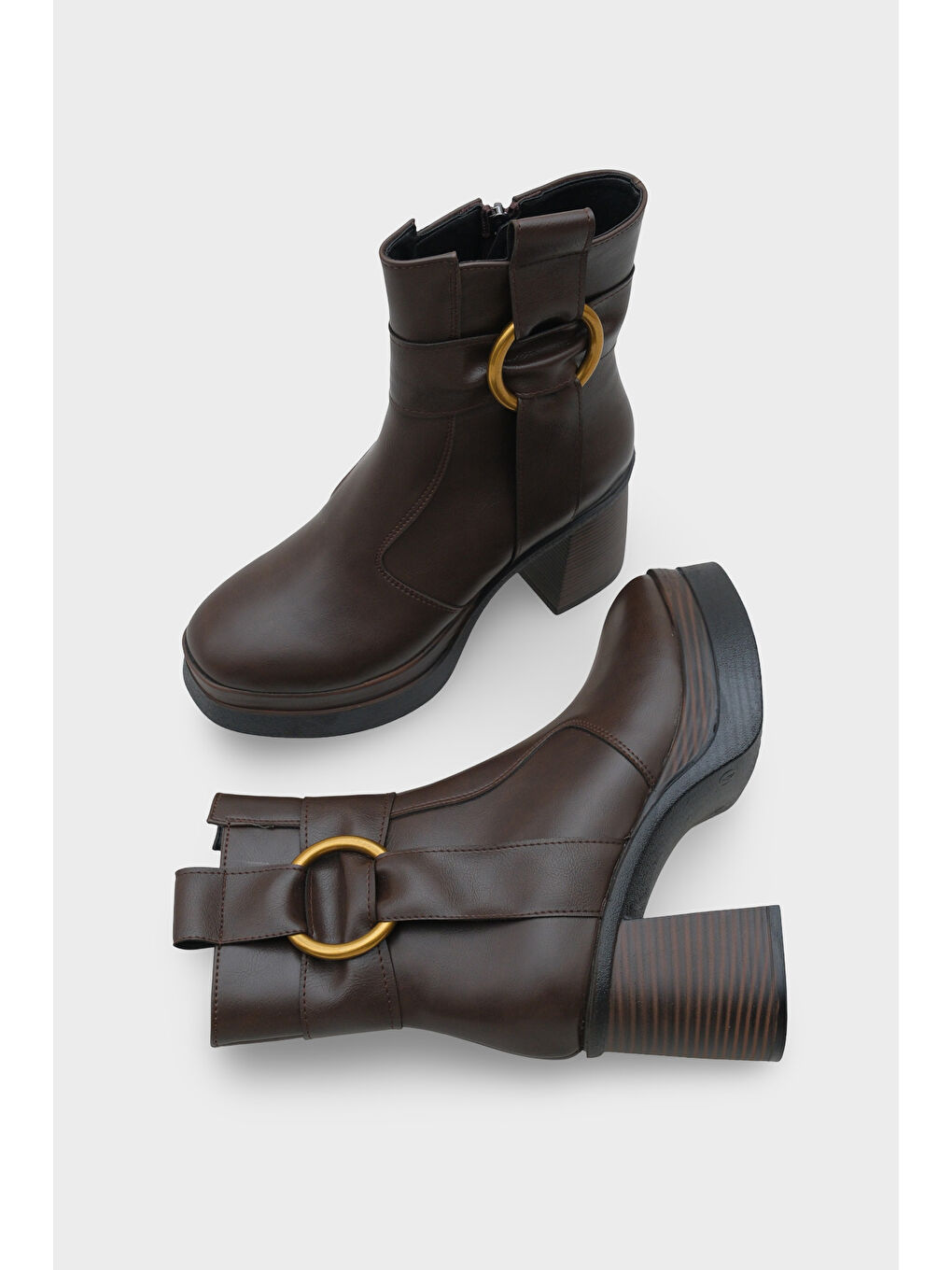 Kahverengi Tiffany Yuvarlak Burunlu Yandan Fermuarlı Orta Topuklu Kadın Bot-4