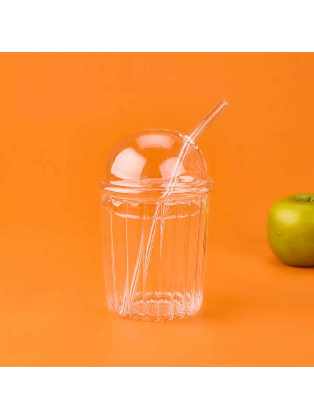 Renksiz Elbis Büyük Boy Kapaklı Pipetli Bardak - Şeffaf - 490 ml-2