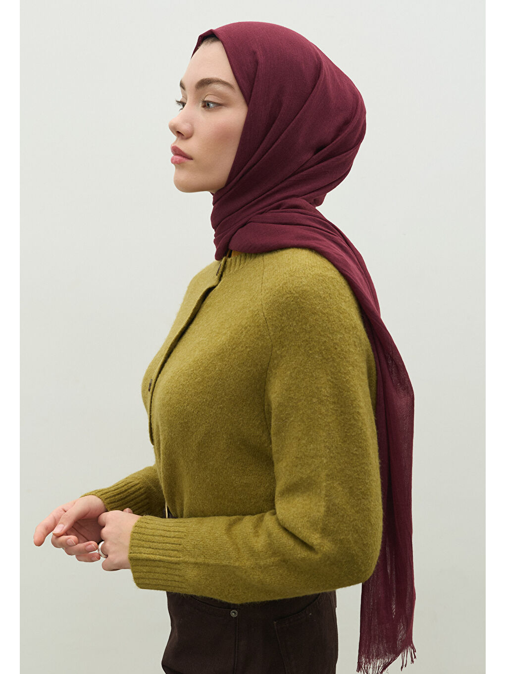 Mürdüm Kaşmir Dokulu Şal Vişne Çürüğü-2