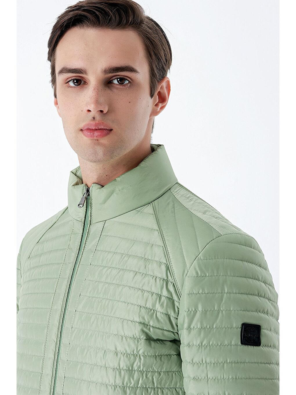 Açık Yeşil Kapitone Dolumlu Dik Yaka Astarlı Slim Fit Dar Kesim Casual Mont 1007235164-4