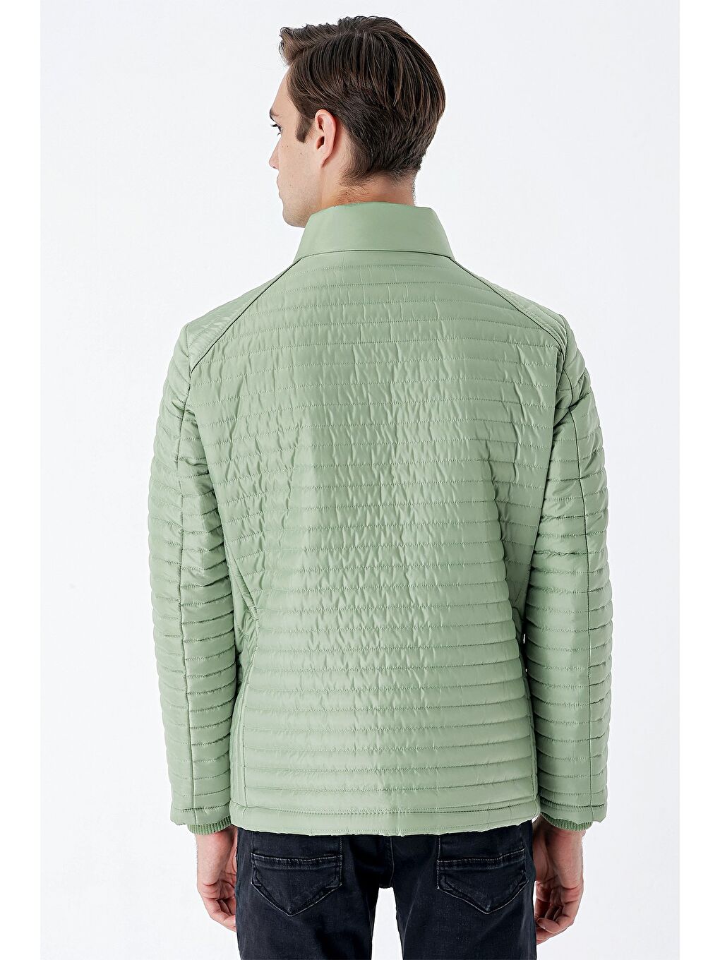 Açık Yeşil Kapitone Dolumlu Dik Yaka Astarlı Slim Fit Dar Kesim Casual Mont 1007235164-5