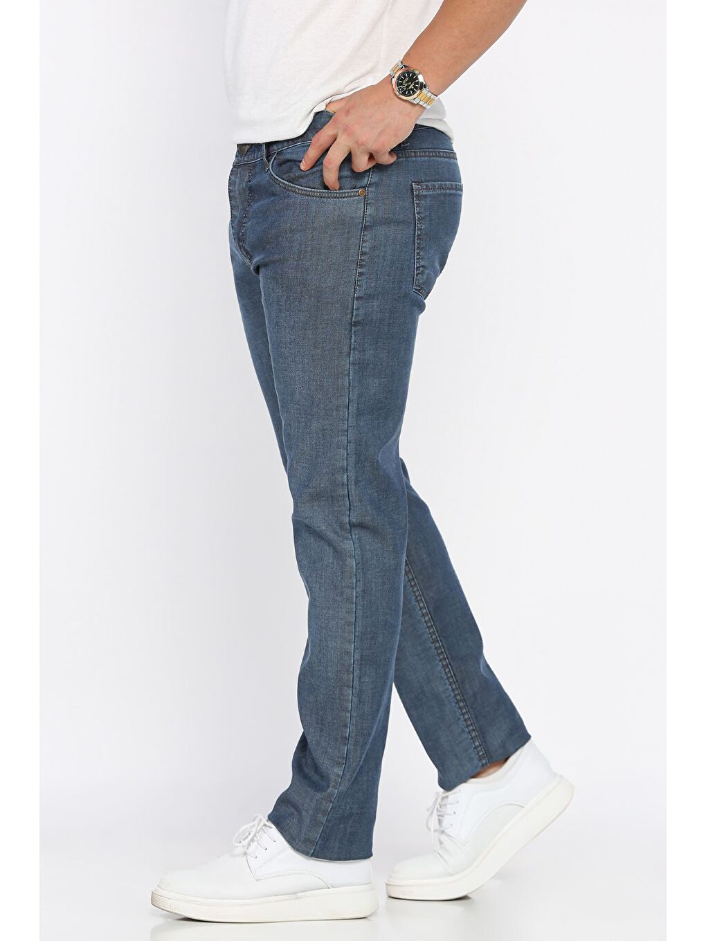 Mavi Erkek Fermuarlı Elastanlı Jean Pantolon-1