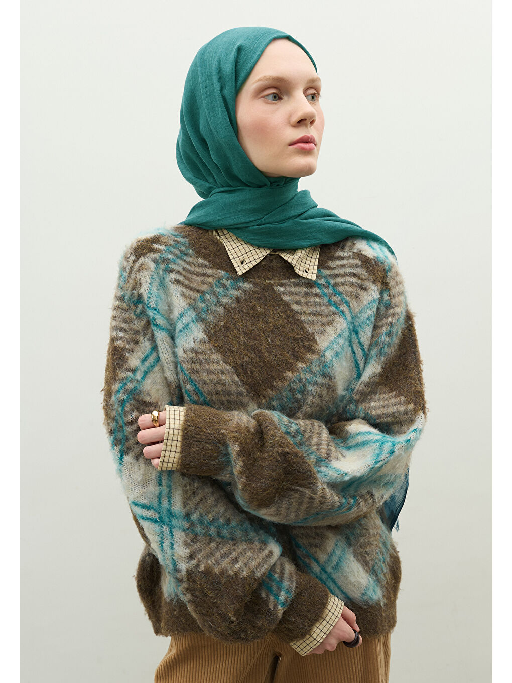 Siyah KAŞMİR DOKULU ŞAL PETROL YEŞİLİ-1