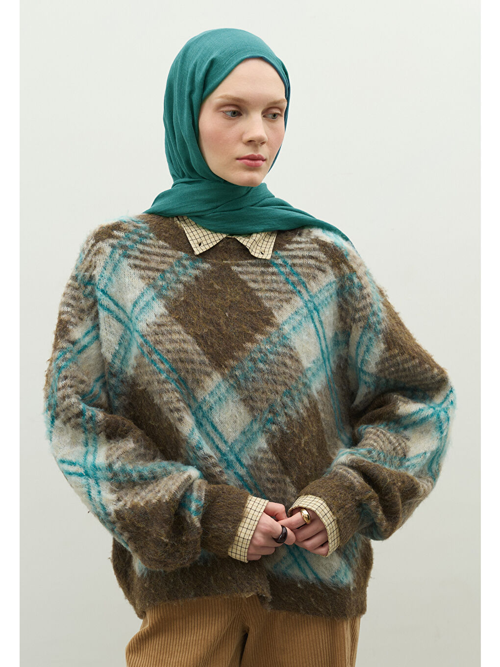 Siyah KAŞMİR DOKULU ŞAL PETROL YEŞİLİ-2