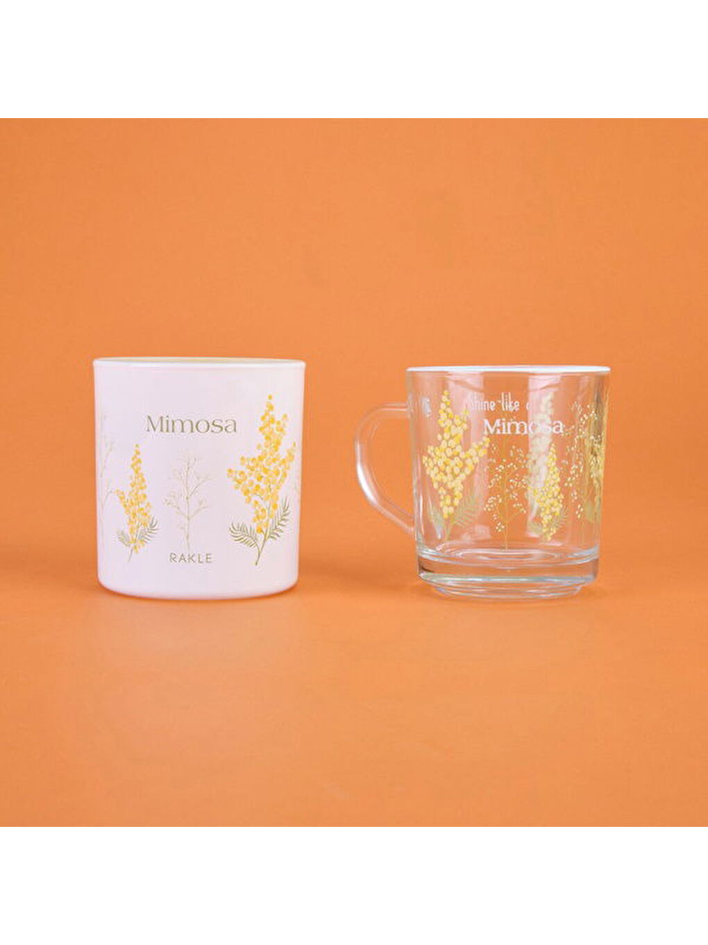RAKLE Karişik Mimosa Kupa ve Mum Seti - Renkli - 250 ml - 2