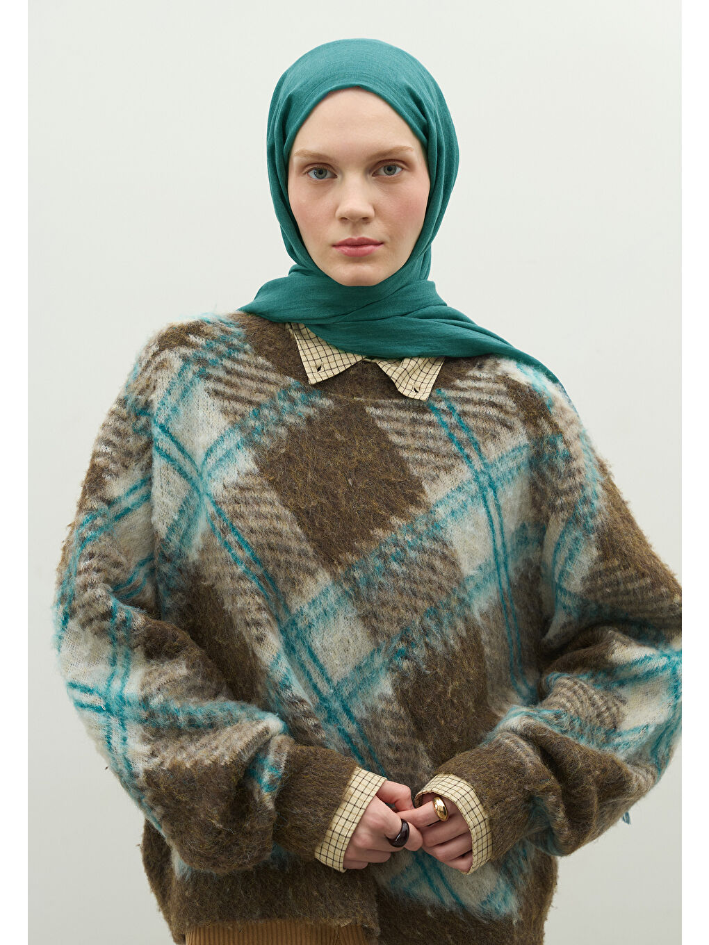 Siyah KAŞMİR DOKULU ŞAL PETROL YEŞİLİ-4