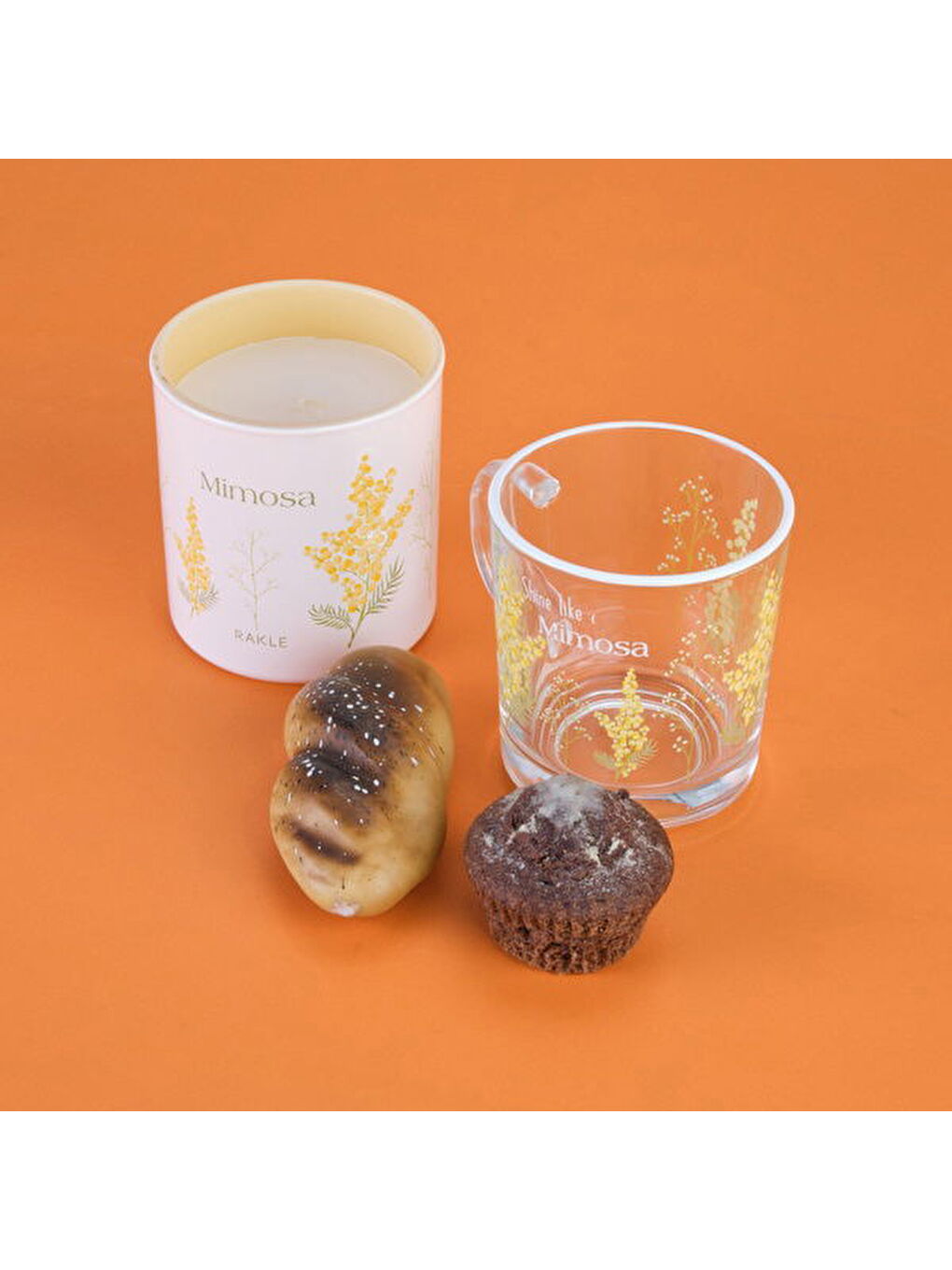 RAKLE Karişik Mimosa Kupa ve Mum Seti - Renkli - 250 ml - 3
