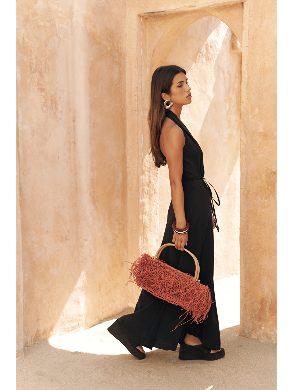 Rhonsa Bağcıklı Siyah Uzun Elbise-5