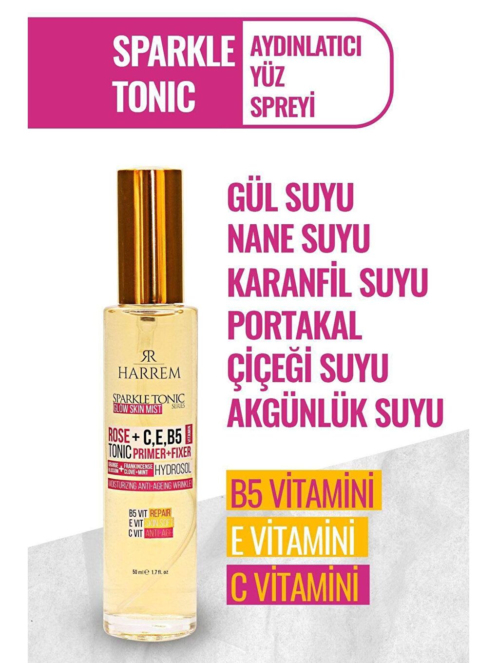 Harrem Renksiz Sparkle Tonik Aydınlatıcı Yüz Spreyi 50 ml - 1