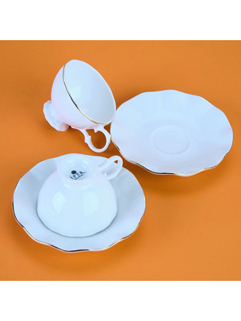 Yaldızlı Bone 12 Parça Kahve Fincan Takımı - Beyaz / Altın-1