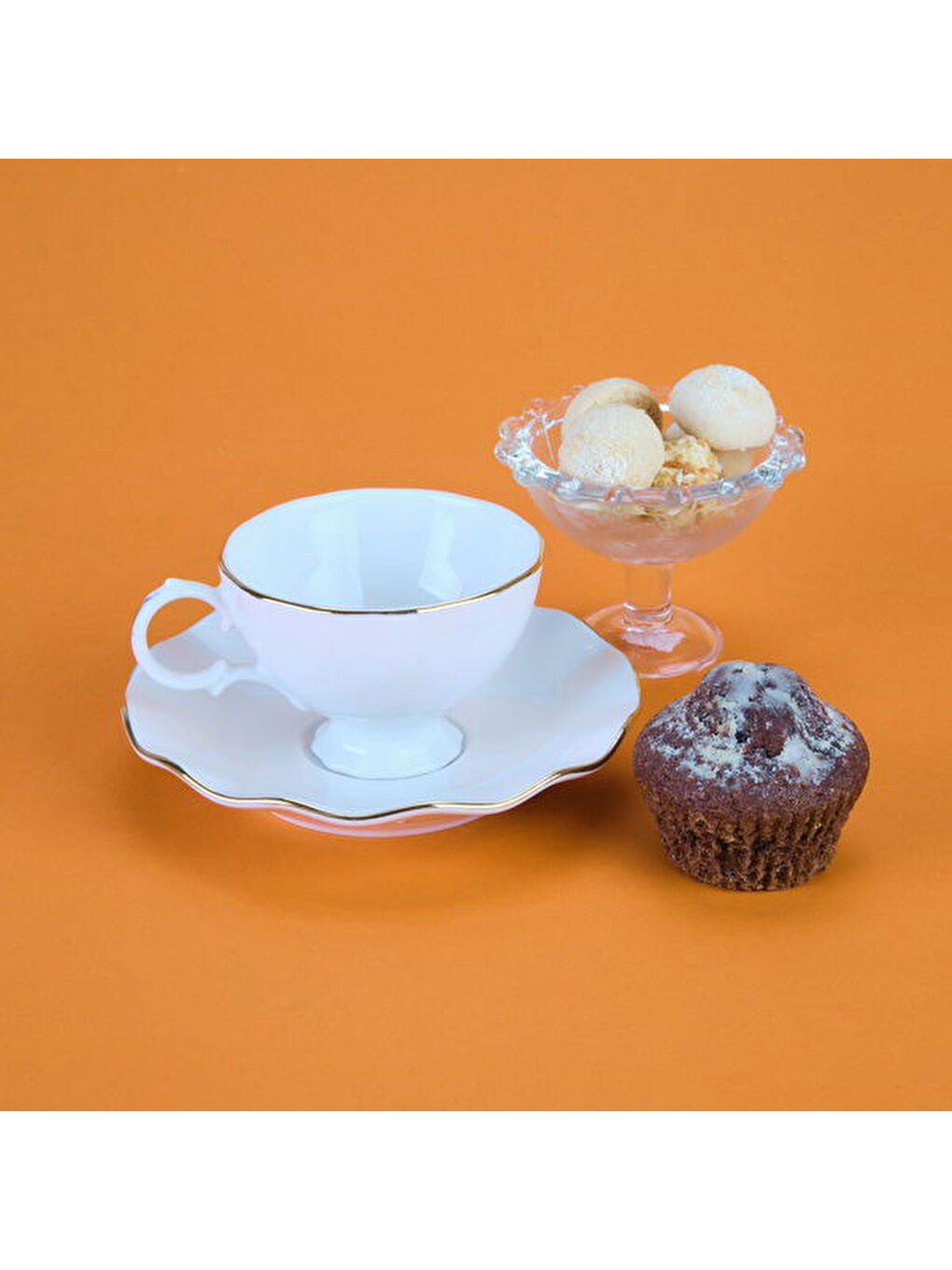 Yaldızlı Bone 12 Parça Kahve Fincan Takımı - Beyaz / Altın-2