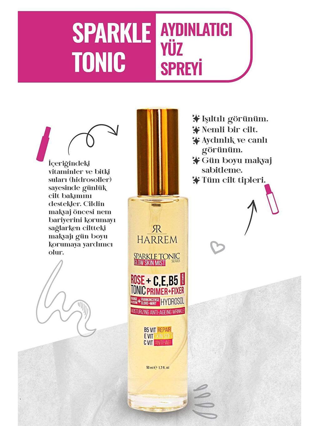 Harrem Renksiz Sparkle Tonik Aydınlatıcı Yüz Spreyi 50 ml - 2