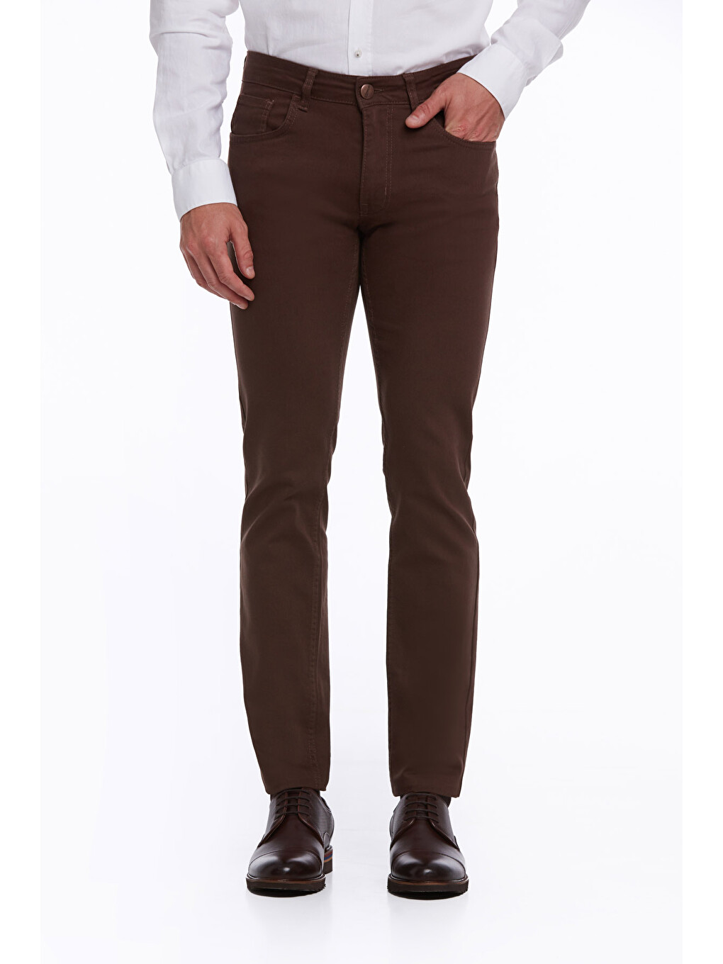 Kahverengi Regular Fit Düz Pamuklu 5 Cep Jean Pantolon