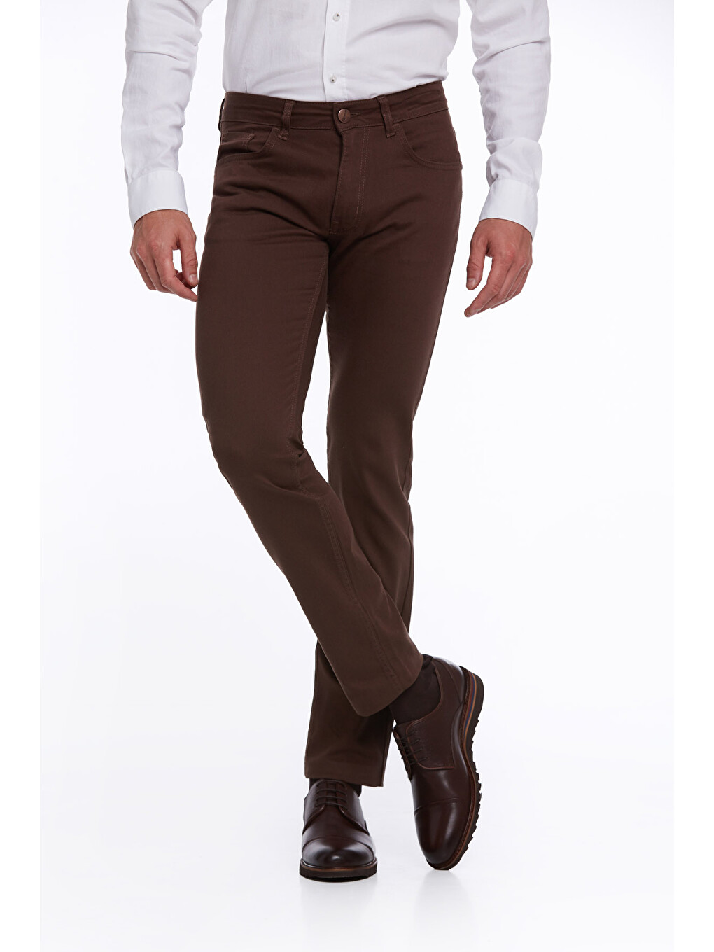 Kahverengi Regular Fit Düz Pamuklu 5 Cep Jean Pantolon-1