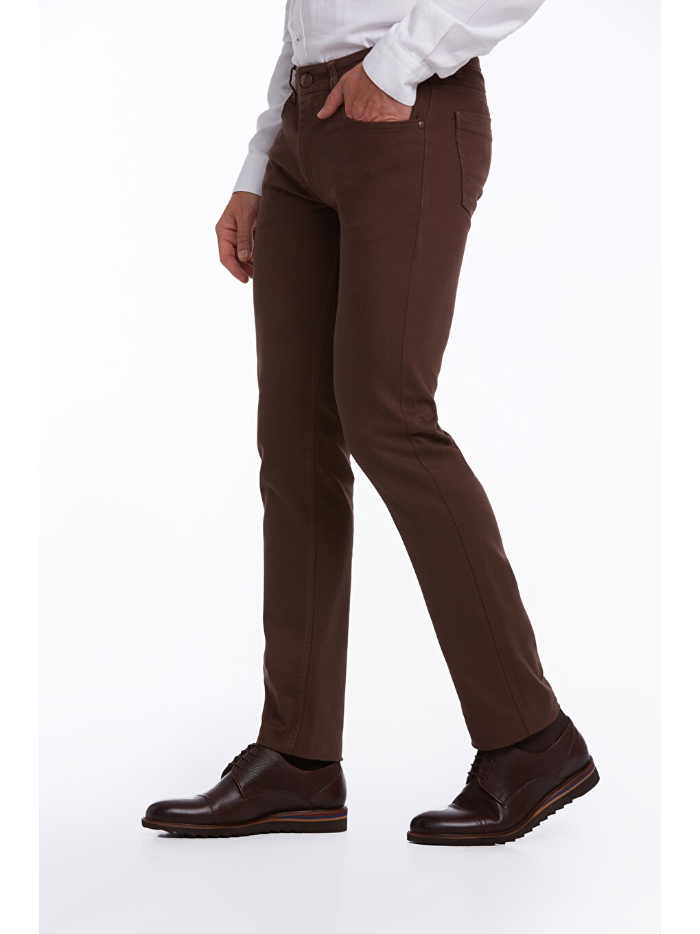 Kahverengi Regular Fit Düz Pamuklu 5 Cep Jean Pantolon-2