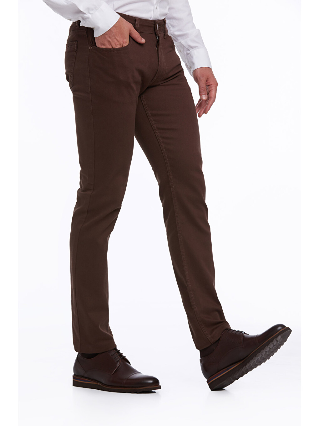 Kahverengi Regular Fit Düz Pamuklu 5 Cep Jean Pantolon-3