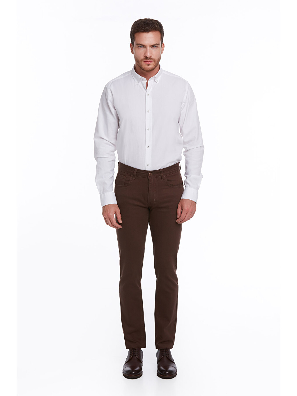 Kahverengi Regular Fit Düz Pamuklu 5 Cep Jean Pantolon-4