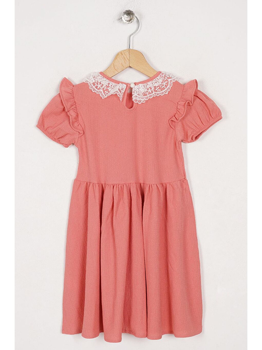 Pembe Bisiklet Yaka Dantelli Fiyonk Detaylı Gül Kurusu Renk Elbise-2