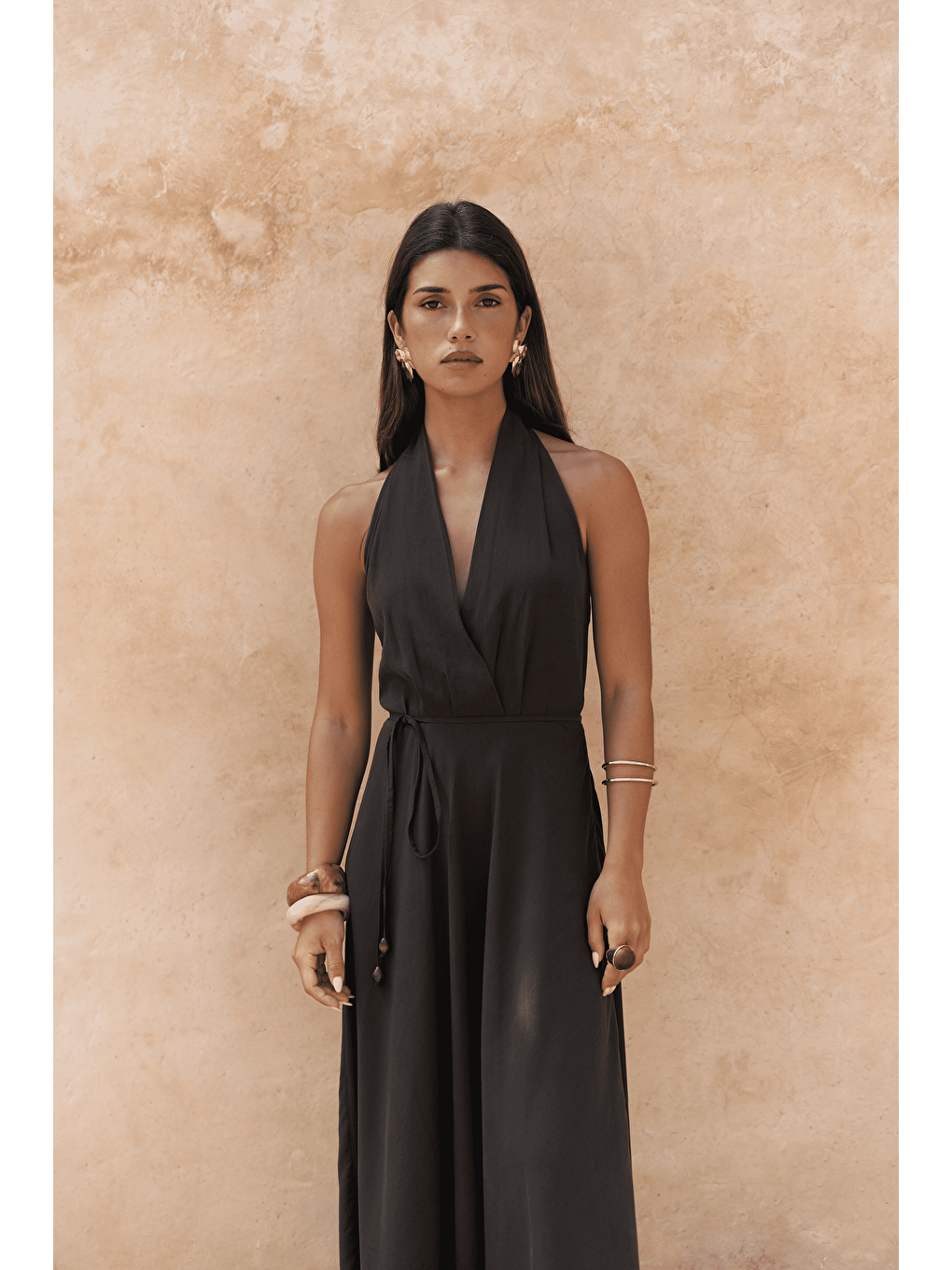 Kahverengi Rhonsa Bağcıklı Kahve Uzun Elbise-5