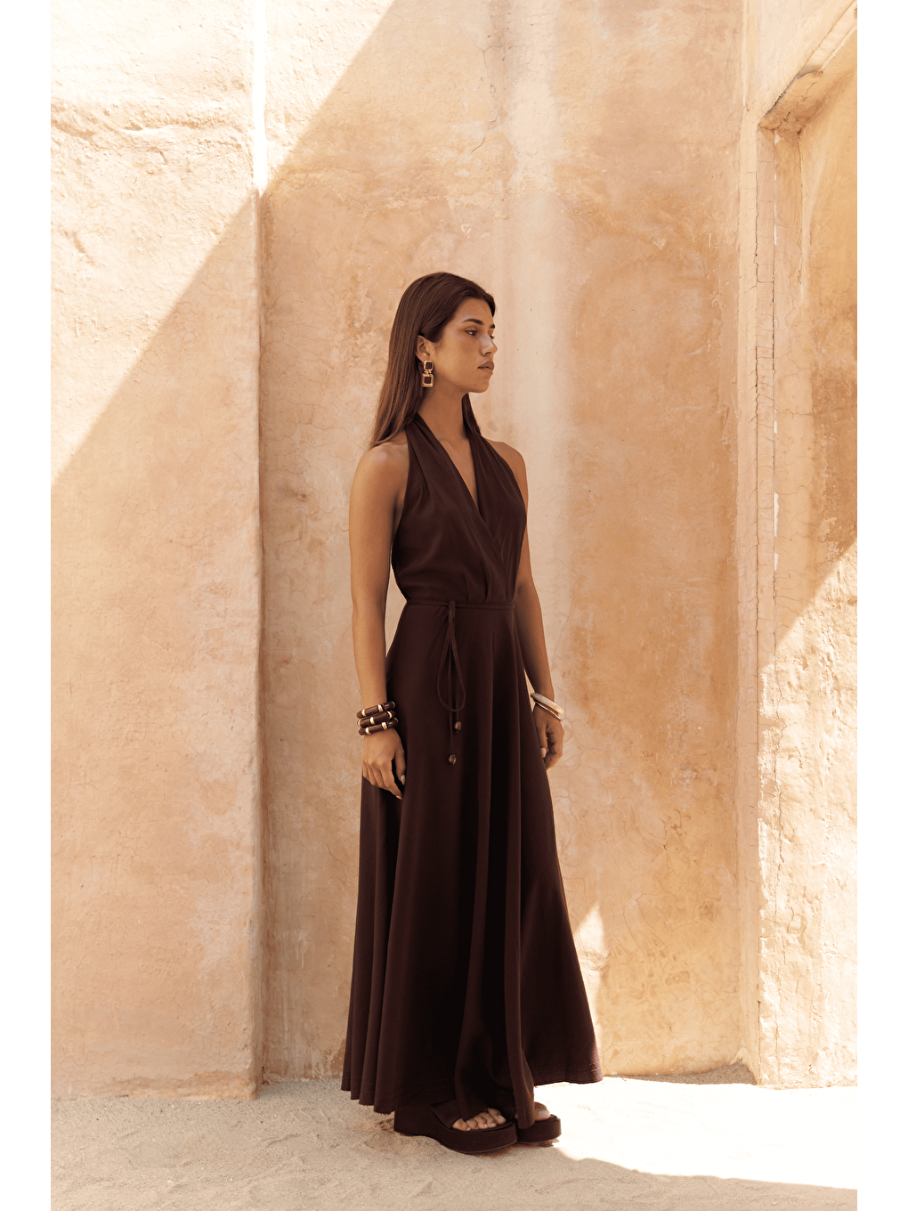 Rhonsa Bağcıklı Bordo Uzun Elbise-2