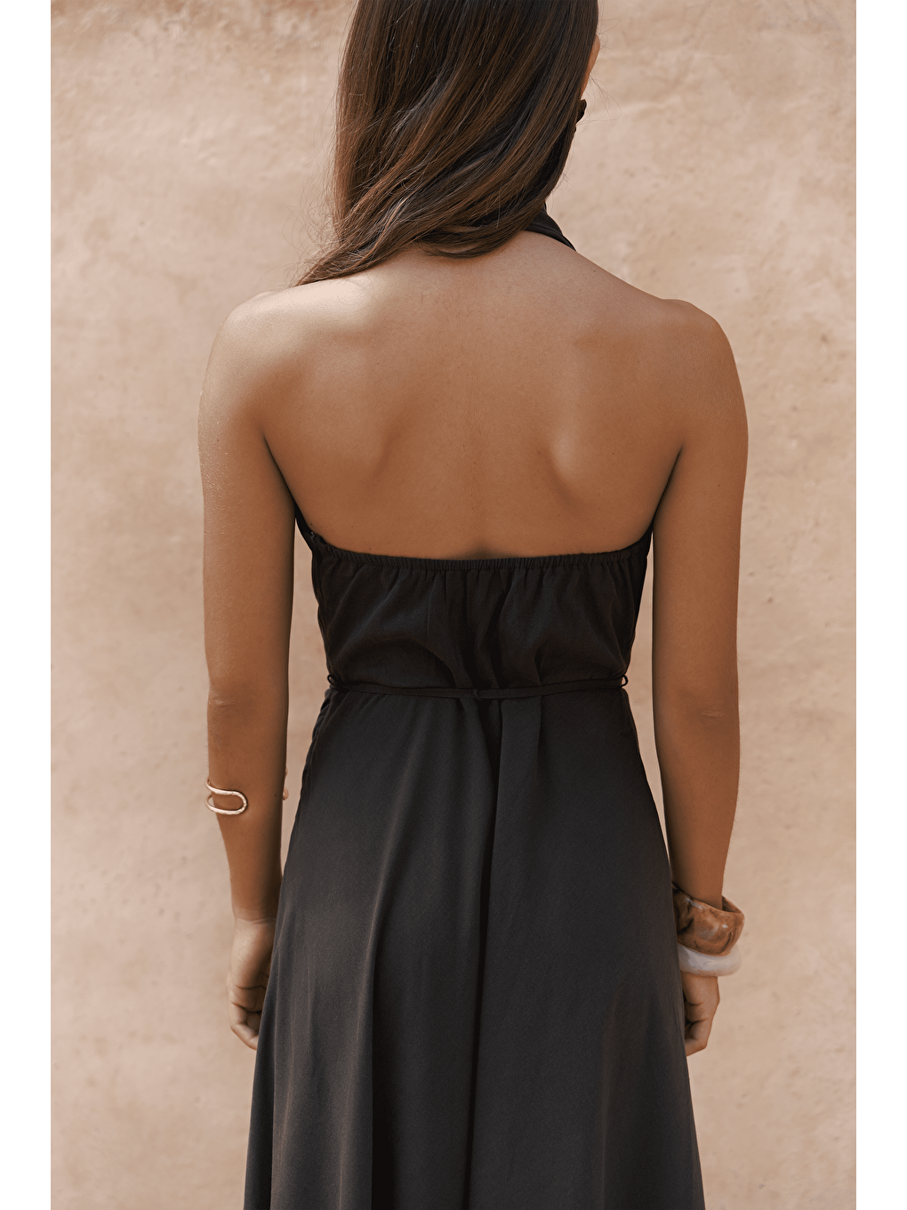 Kahverengi Rhonsa Bağcıklı Kahve Uzun Elbise-7