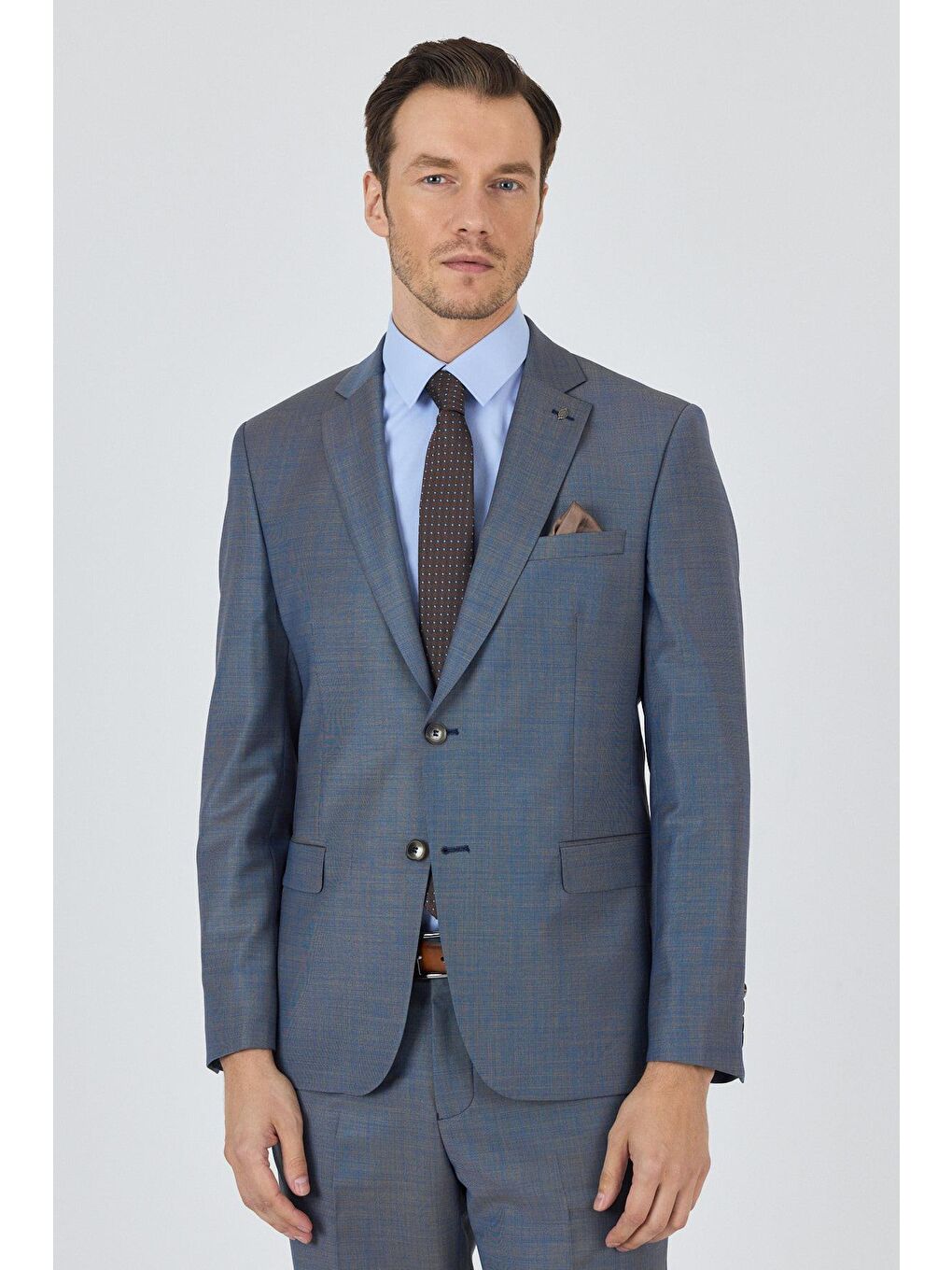 Lacivert Mono Yaka Düz 2 Düğme Classic Yünlü Slim Fit Takım Elbise 1001250175