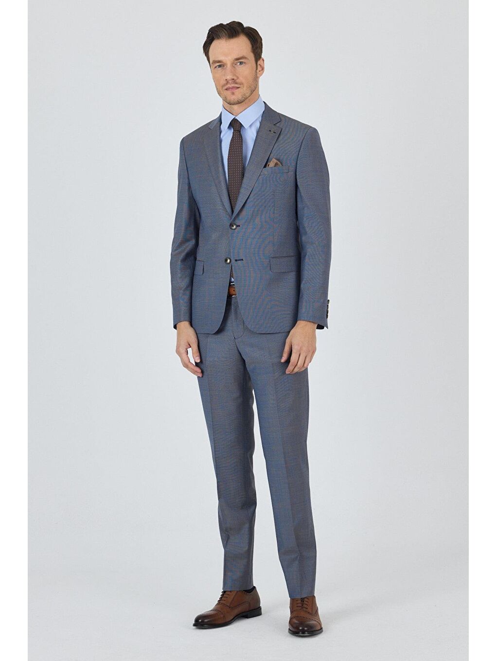 Lacivert Mono Yaka Düz 2 Düğme Classic Yünlü Slim Fit Takım Elbise 1001250175-1