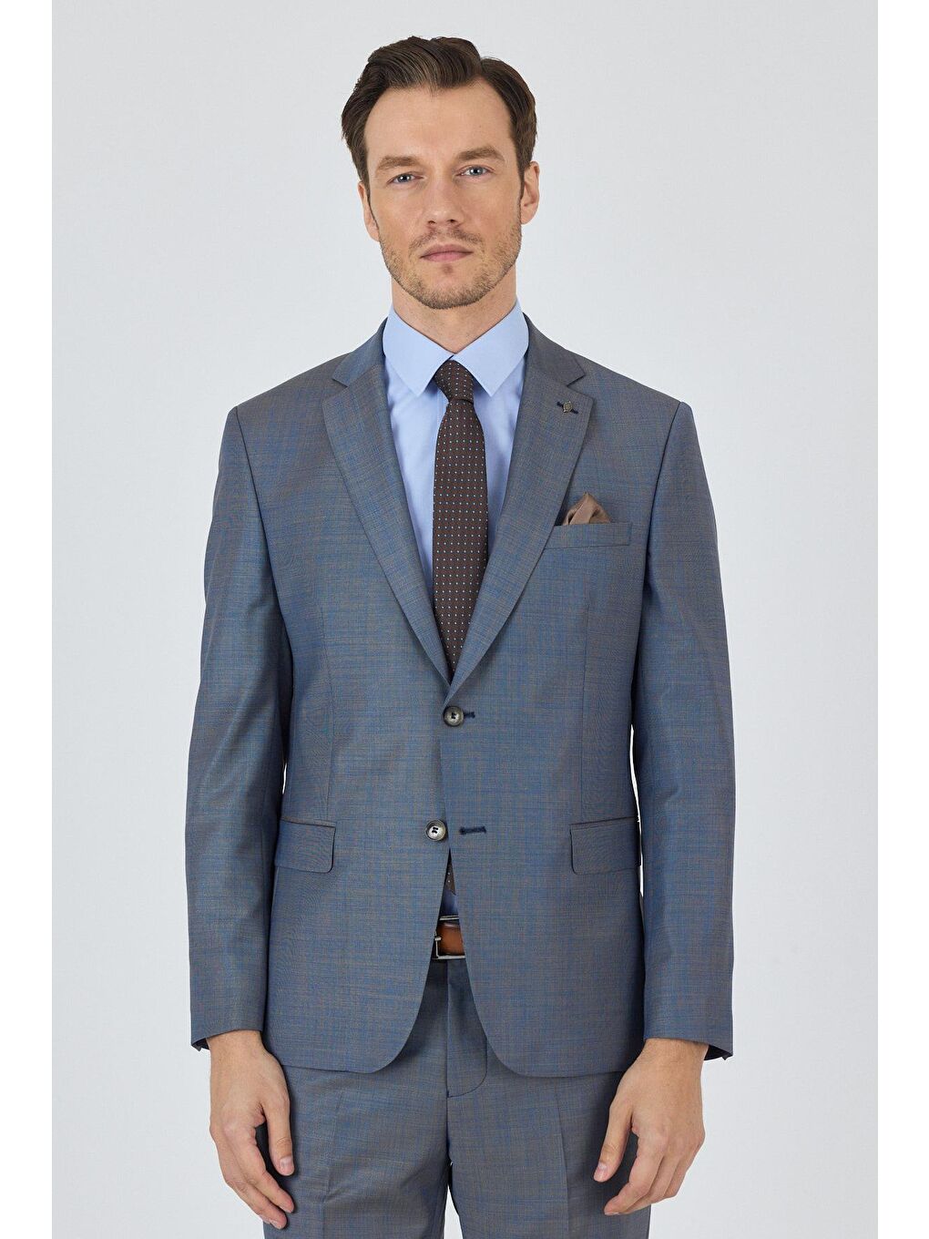 Lacivert Mono Yaka Düz 2 Düğme Classic Yünlü Slim Fit Takım Elbise 1001250175-2