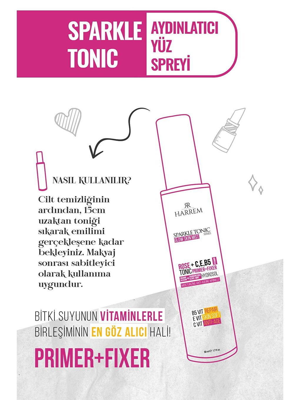 Harrem Renksiz Sparkle Tonik Aydınlatıcı Yüz Spreyi 50 ml - 4