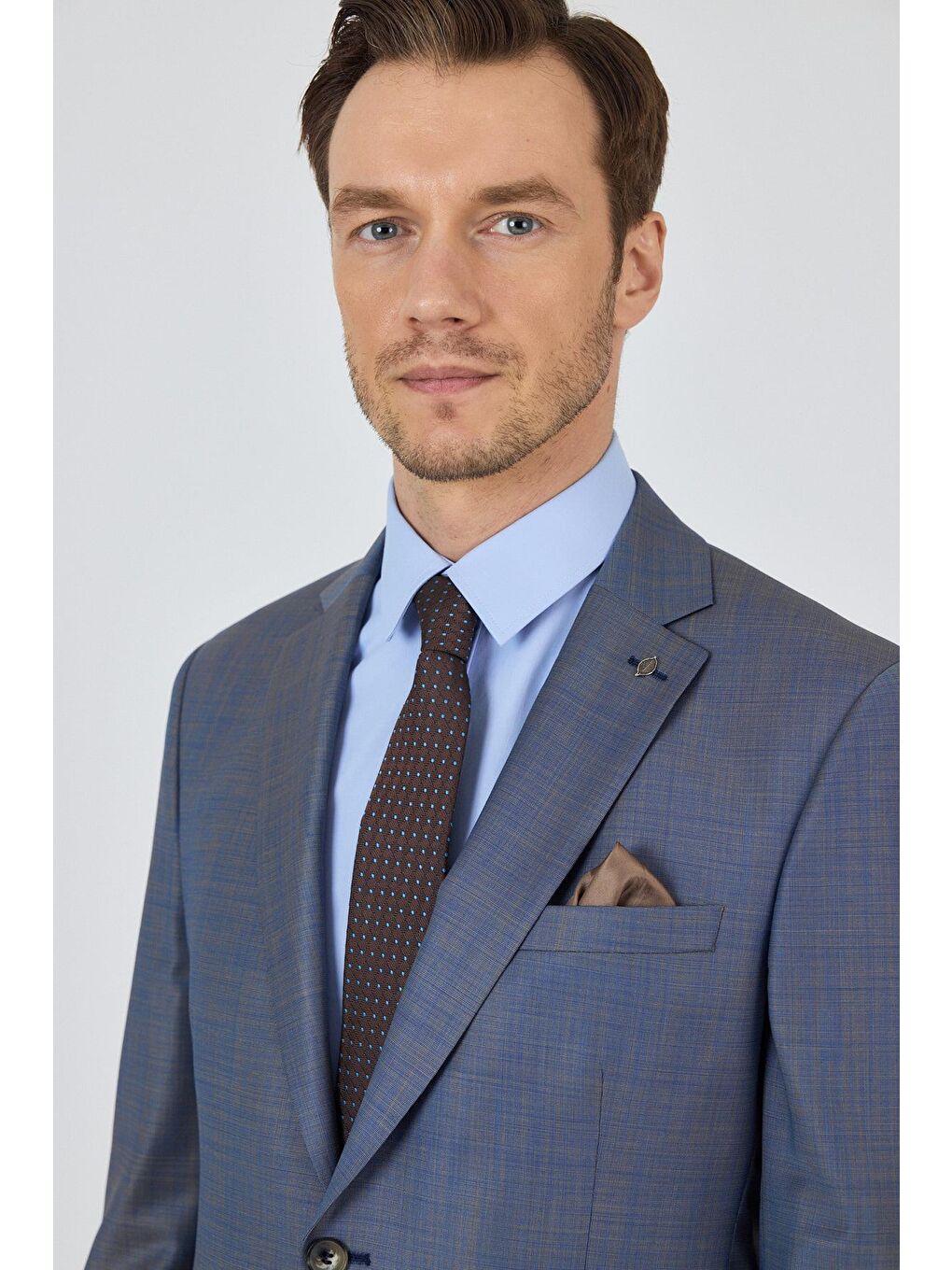 Lacivert Mono Yaka Düz 2 Düğme Classic Yünlü Slim Fit Takım Elbise 1001250175-3