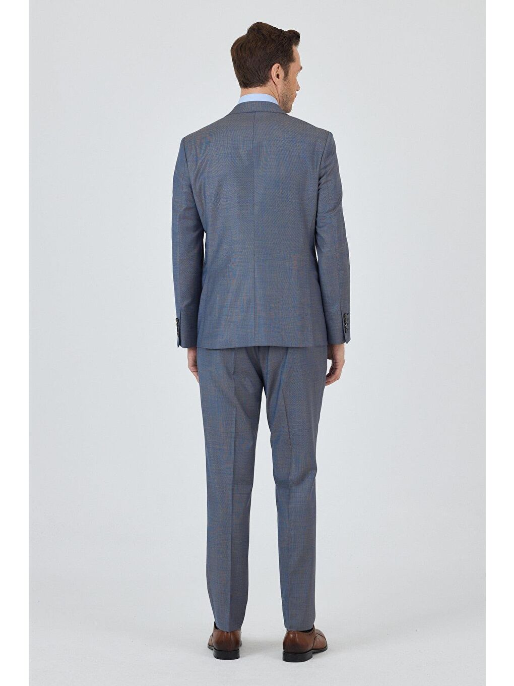 Lacivert Mono Yaka Düz 2 Düğme Classic Yünlü Slim Fit Takım Elbise 1001250175-4