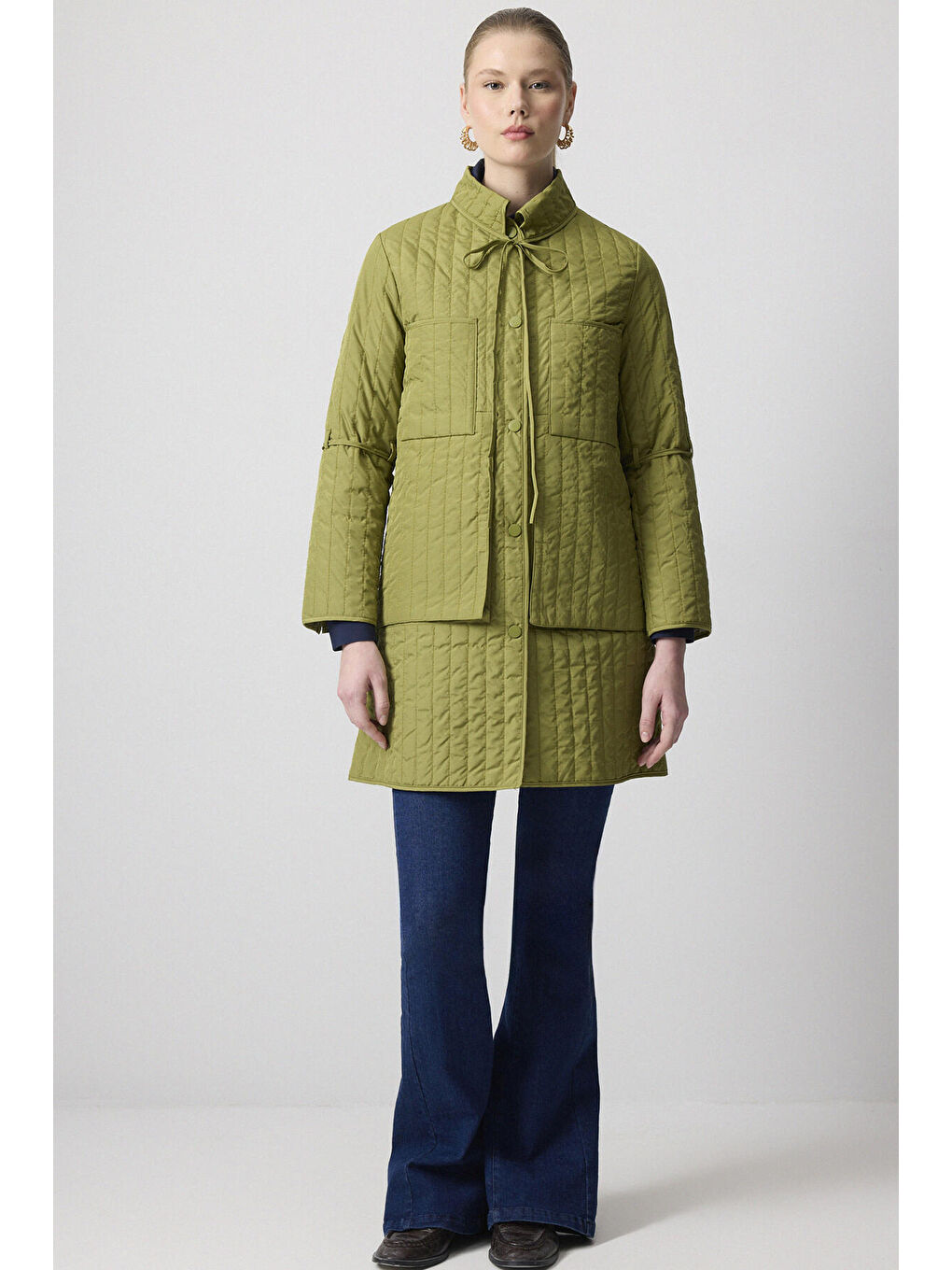 Haki Kapitone İnce Ceket-1