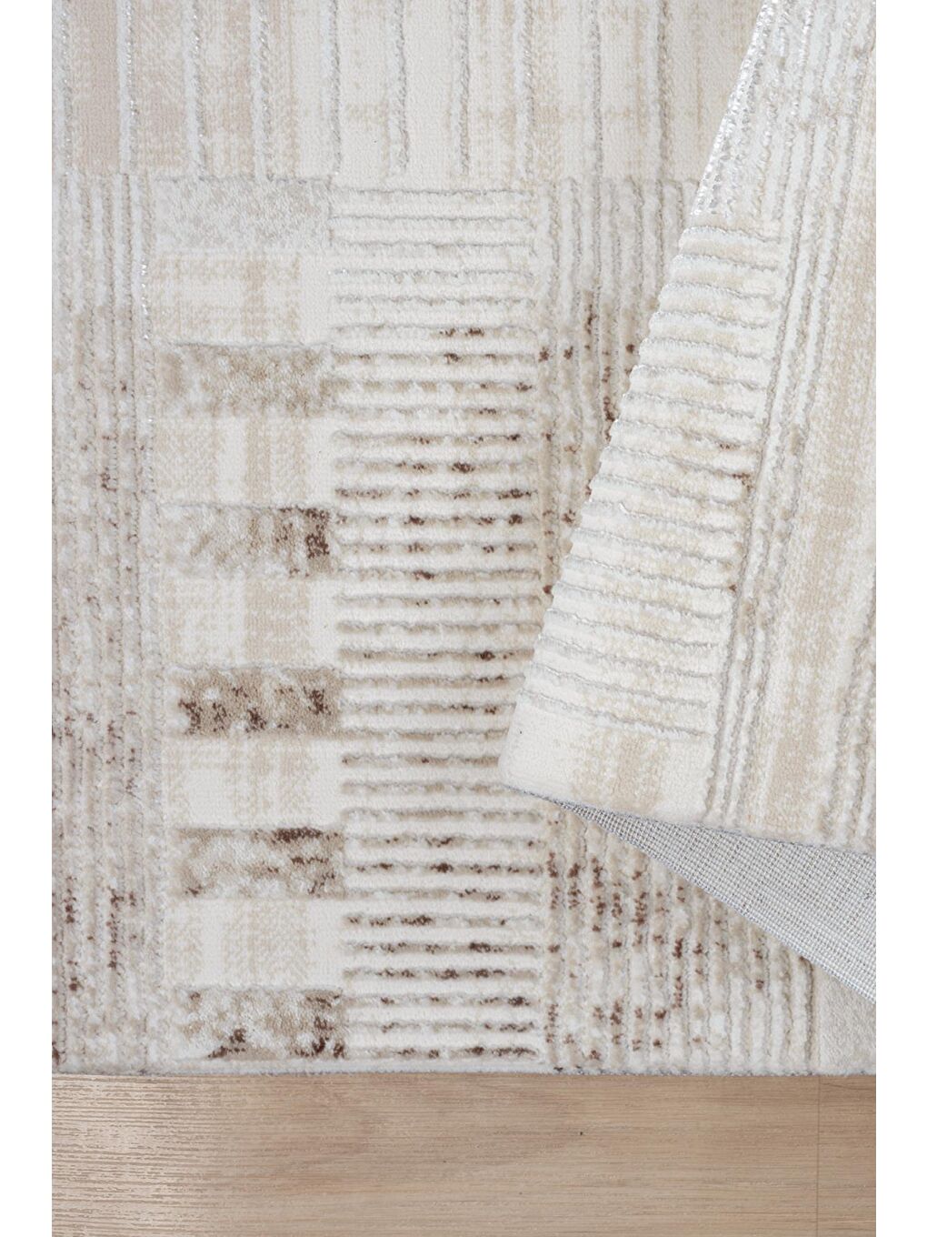 Bej Elex 5206 Salon Mutfak Oturma Odası Halısı Modern Dokuma Halı-100x200-3