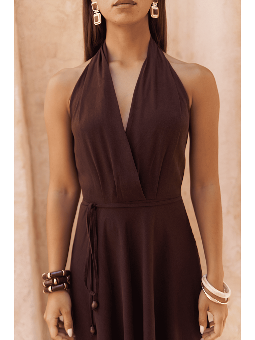 Rhonsa Bağcıklı Bordo Uzun Elbise-6