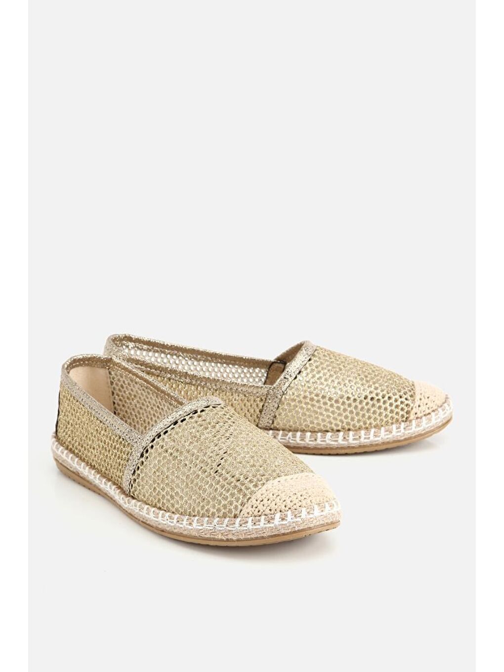 Sarı Kadın Gold Simli Fileli Espadril-1