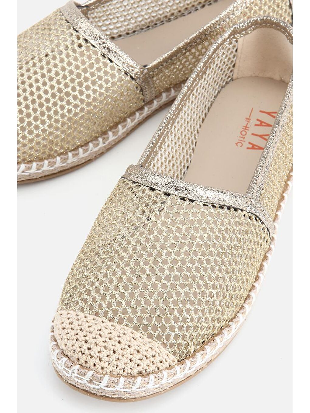 Sarı Kadın Gold Simli Fileli Espadril-3