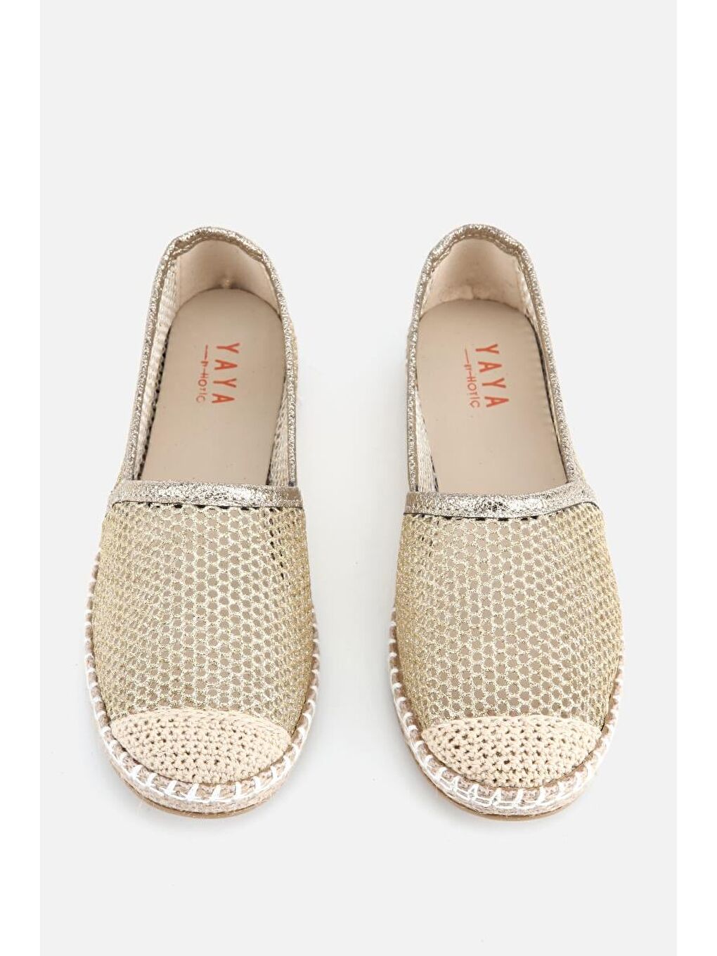 Sarı Kadın Gold Simli Fileli Espadril-5