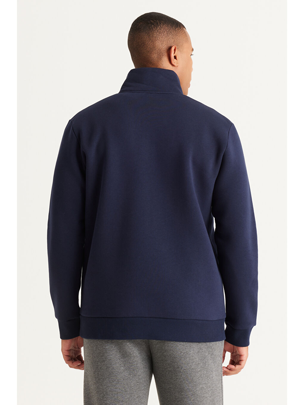 Erkek Lacivert Standart Fit Normal Kesim İçi Polarlı Bato Yaka Pamuklu Sweatshirt-5