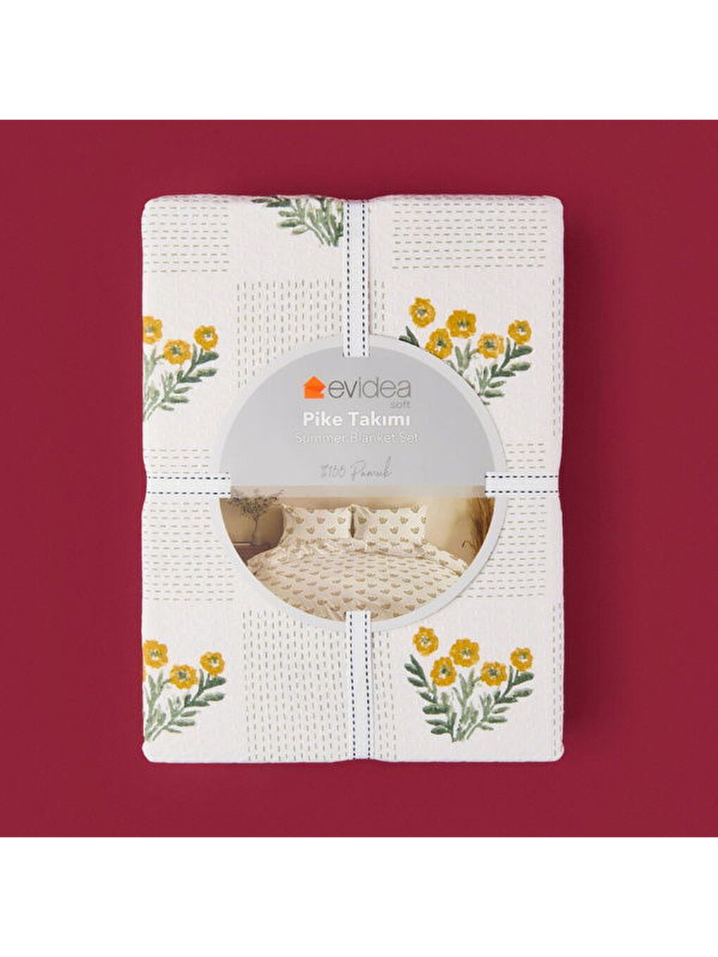 Soft Folky Çift Kişilik Pike Takımı - Beyaz / Sarı-2