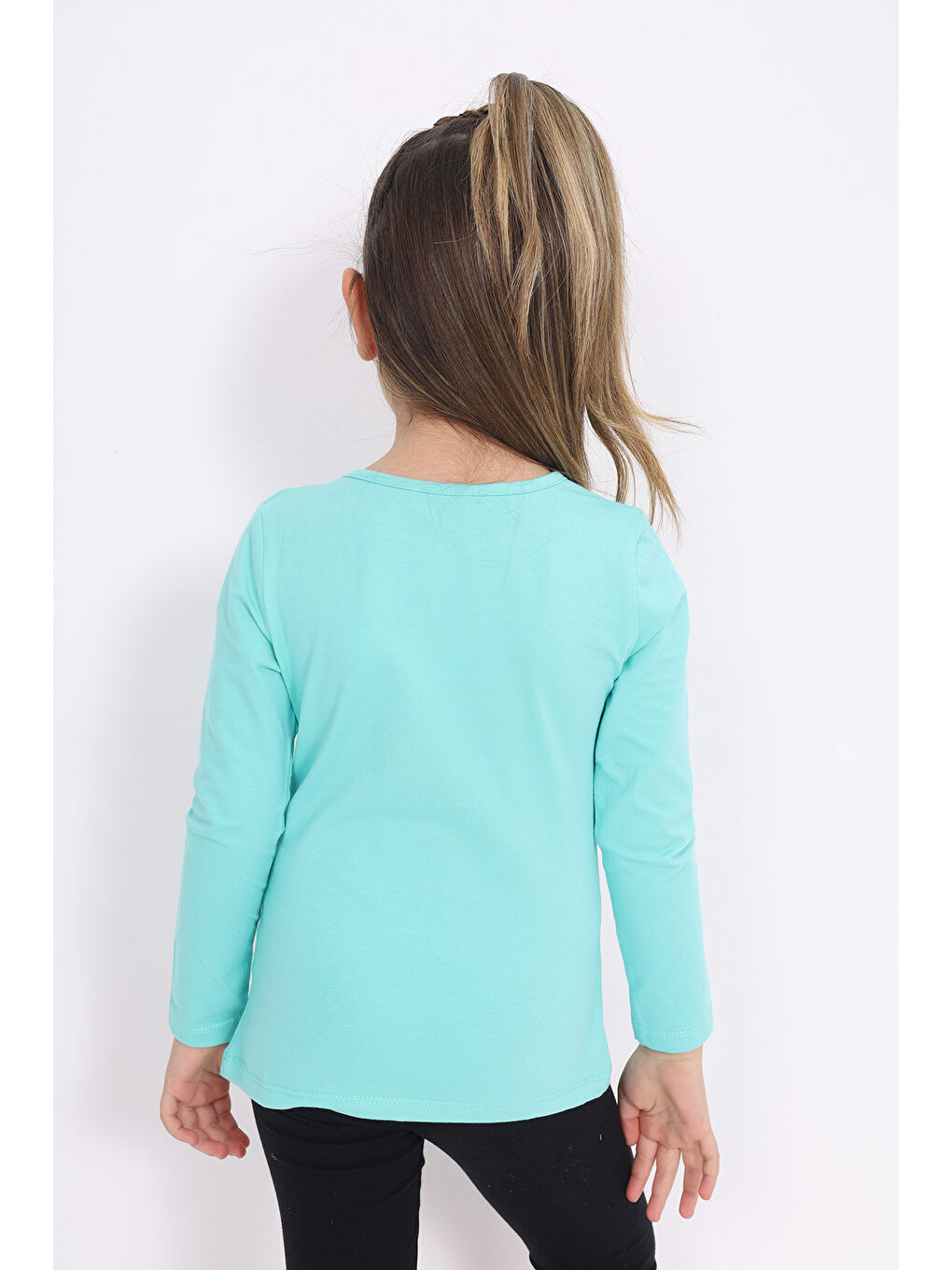 Yeşil Kız Çocuk Baskılı Taş İşlemeli Tişört-3