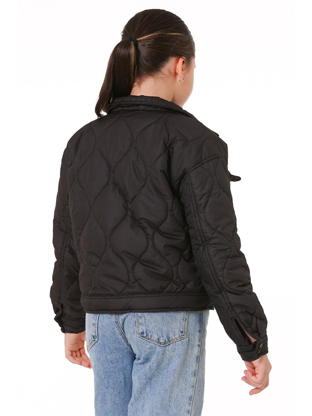 Kız Çocuk Siyah Kapitone Mevsimlik 7-12 Yaş Mont - 23241-2-2