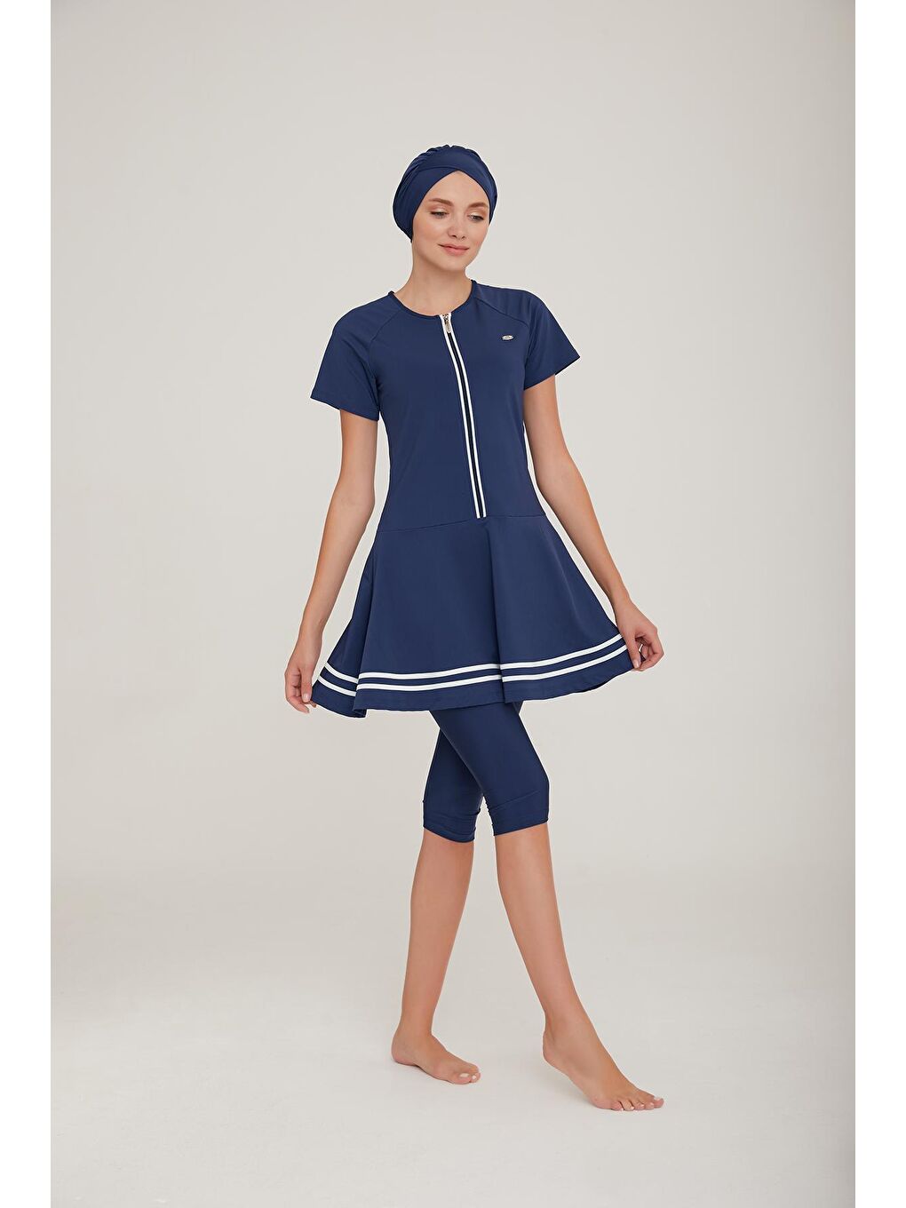 Kısa Kol Taytlı Yarı Kapalı Mayo Isabela 3900 Koyu Lacivert-1