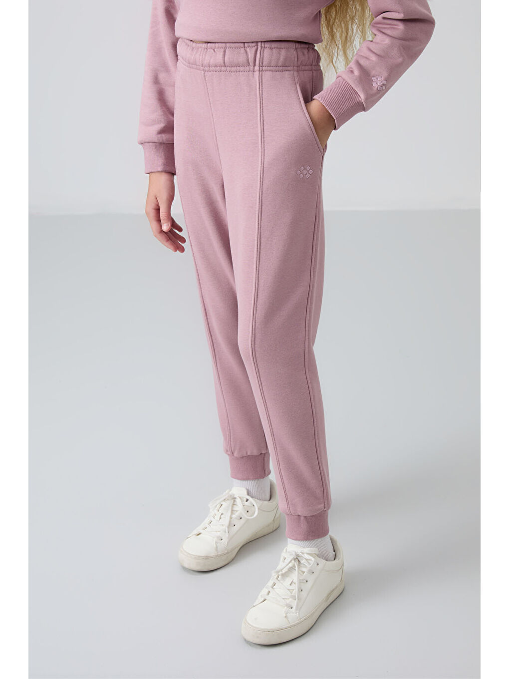 Pembe Gül Kurusu Pamuklu İçi Tüylü Yumuşak Dokulu Oversize Nakışlı Kız Çocuk Eşofman Takım - 75145-2