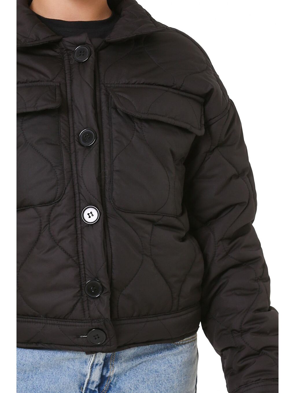 Kız Çocuk Siyah Kapitone Mevsimlik 7-12 Yaş Mont - 23241-2-4