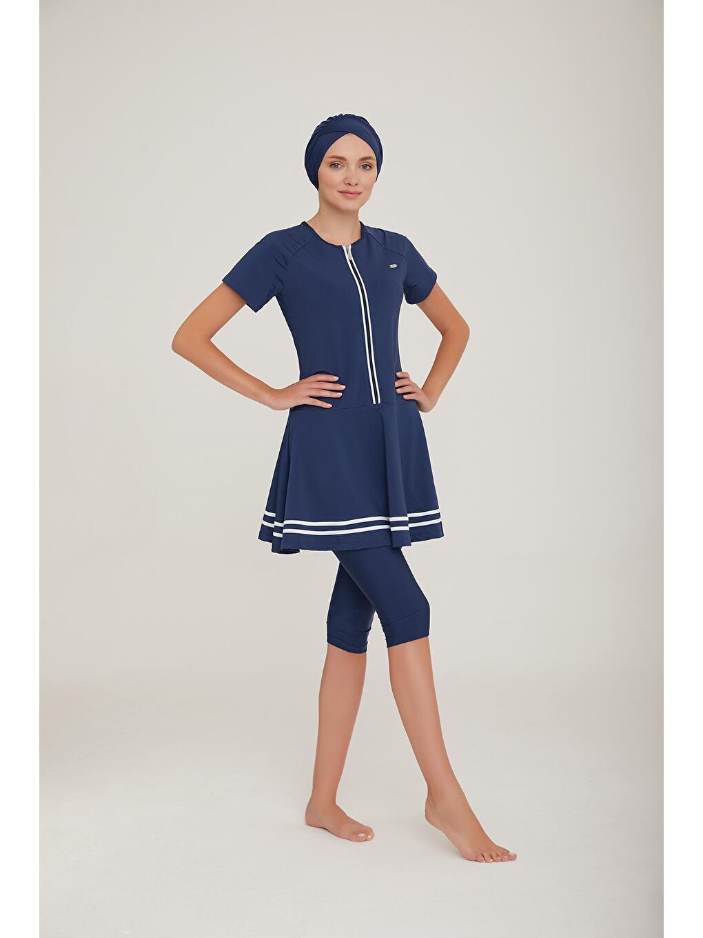 Kısa Kol Taytlı Yarı Kapalı Mayo Isabela 3900 Koyu Lacivert-2