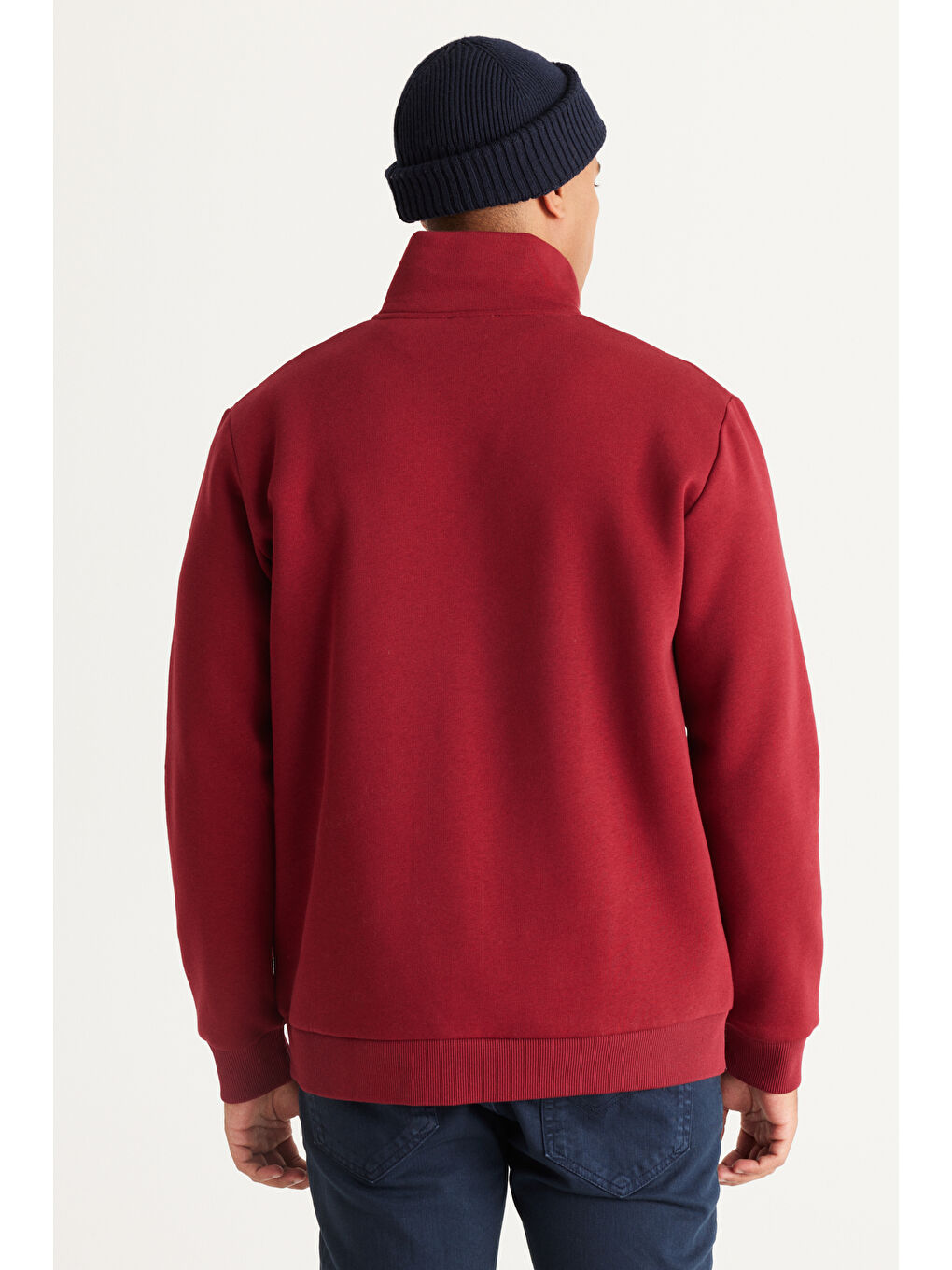Erkek Bordo Standart Fit Normal Kesim İçi Polarlı Bato Yaka Pamuklu Sweatshirt-5